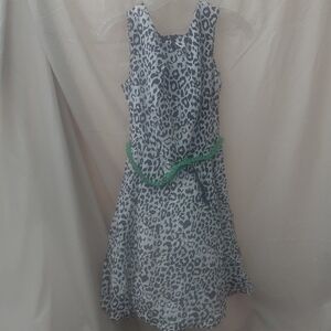 AB Studio Leopard Print Dress with Green Belt